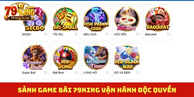 Sảnh game bài 79King vận hành độc quyền